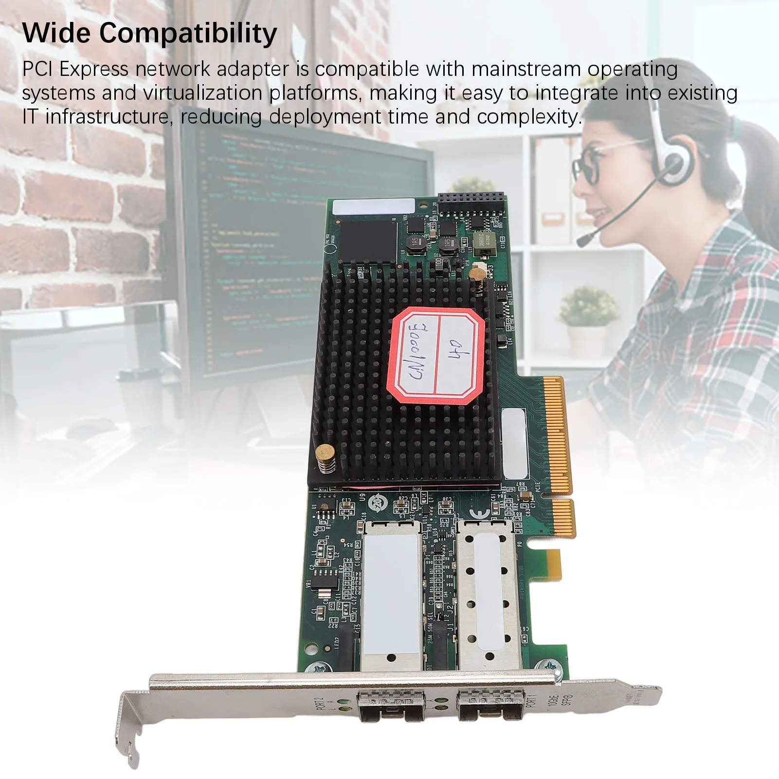 อะแดปเตอร์เครือข่าย PCIE 10GbE การถ่ายโอนข้อมูลการ์ดเครือข่าย PCI Express เข้ากันได้สูงการเชื่อมต่อที่เสถียรอินเทอร์เฟซ PCIe X8 สําหรับพีซี