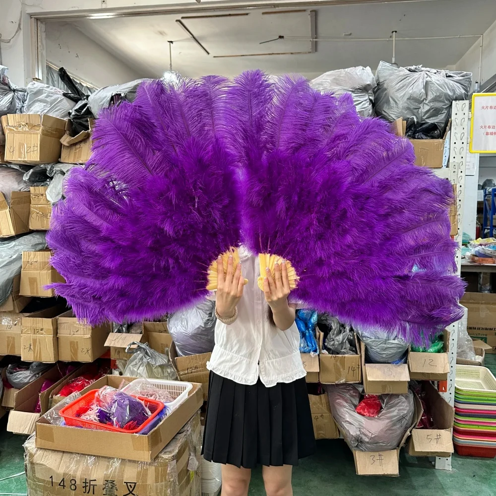 Custom Large Pink Ostrich Feather Fan 100cm 13 Bones Foldable Handheld Dance Fan Stage Carnival Wedding Party Home Decor