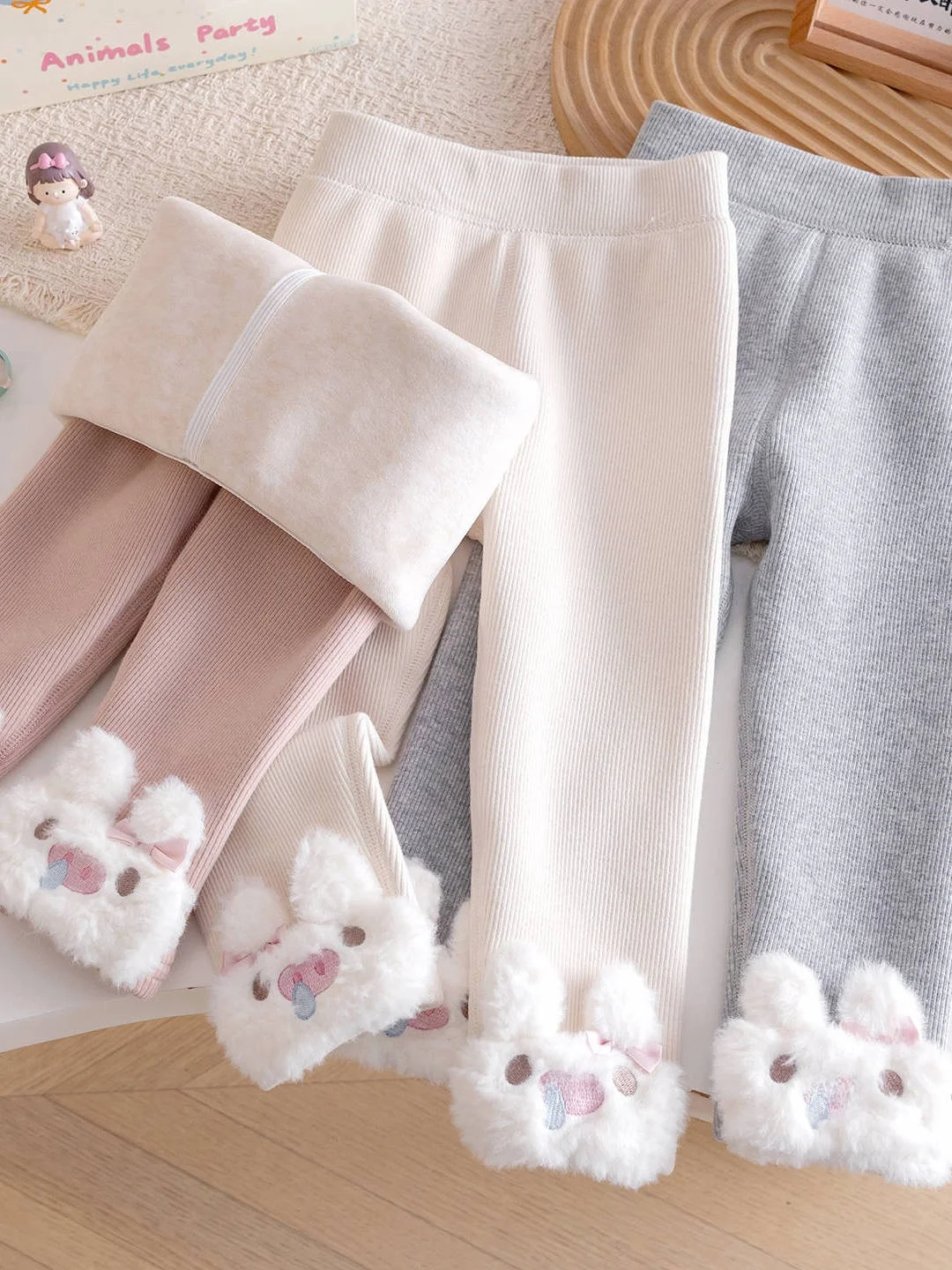 여아용 겨울 기모 안감 만화 토끼 바지 따뜻한 신상 2025 패션 아동복 부드러운 소재