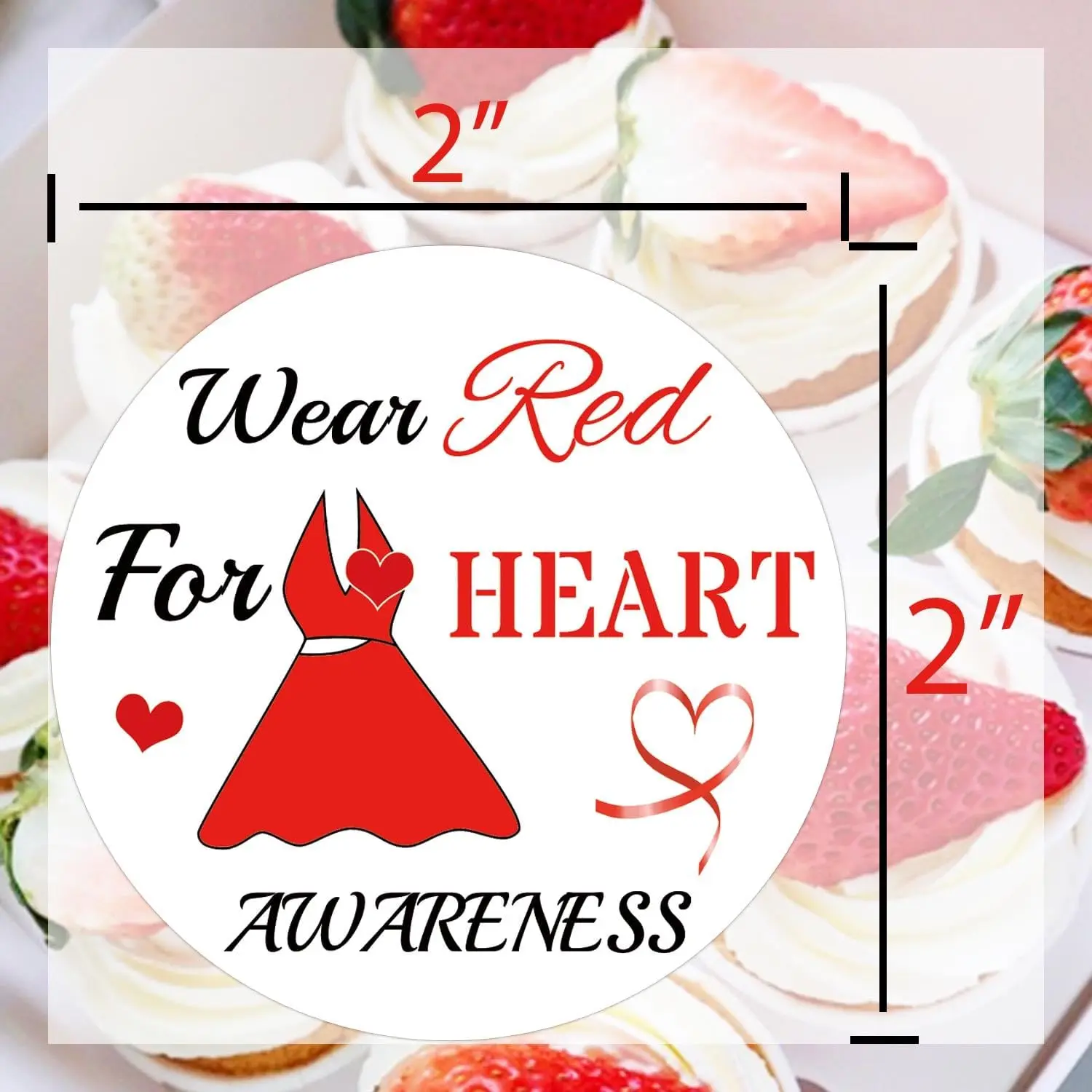 2inch Red Dress Heart Awareness Sticker Wear Red for Heart Awareness Stickers  500 pcs