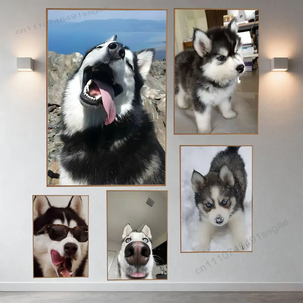 

Husky P-Puppy Dog Retro Fashion Pictorial Poster Sticky Poster Paper Sticker DIY Room Bar Cafe Wall Decor Gift