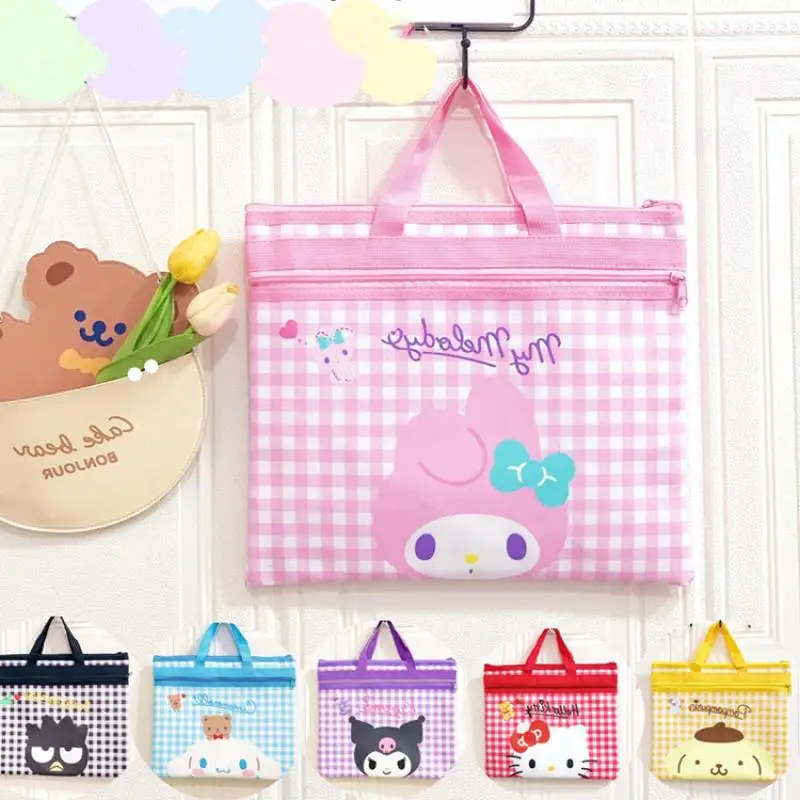 Sanrioed Cinnamorll My Melody Pochacco Hellokitty Kuromi Cute Cartoon Double Zip File Bag Handbag A4 Storage Bag File pocket