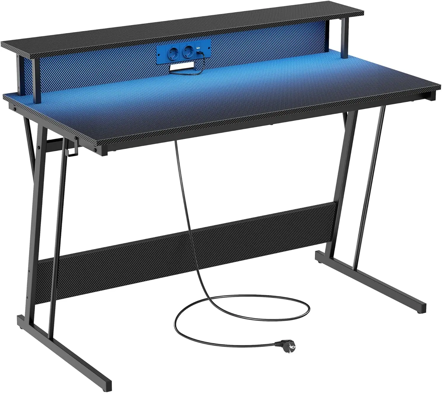 VASAGLE desk, with built-in sockets strip, LED lighting