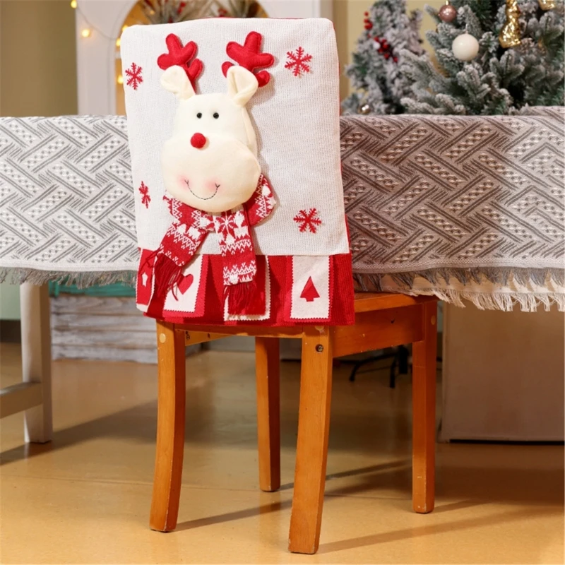 Chair Back Cover Christmas Kitchen Chair Slipcover Santa/Snowman/Elk