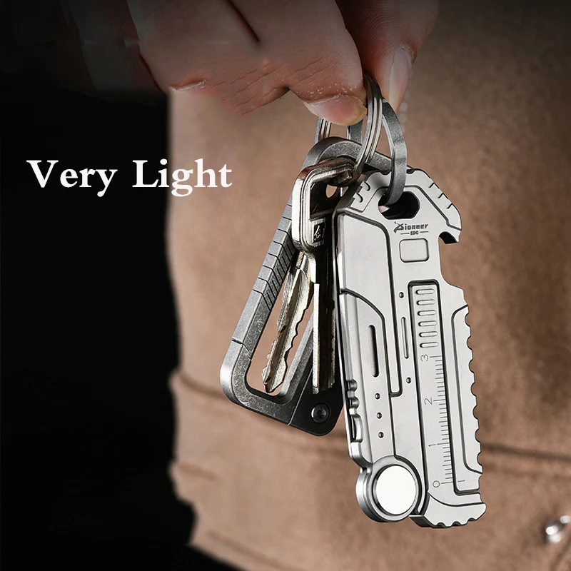 Imagem -06 - Multifuncional Titânio Liga Fivela Keychain Abridor de Garrafas Mosquetão Titular Ferramentas Edc Camping Equipamento de Sobrevivência Régua