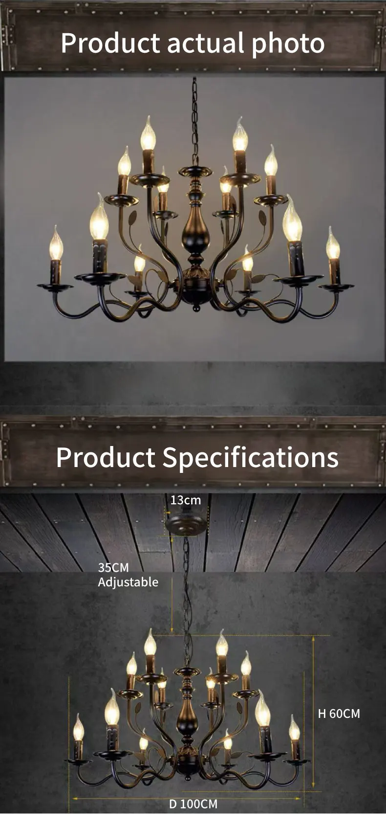 American Retro Cafe Pendant Light Dining Room Black Metal