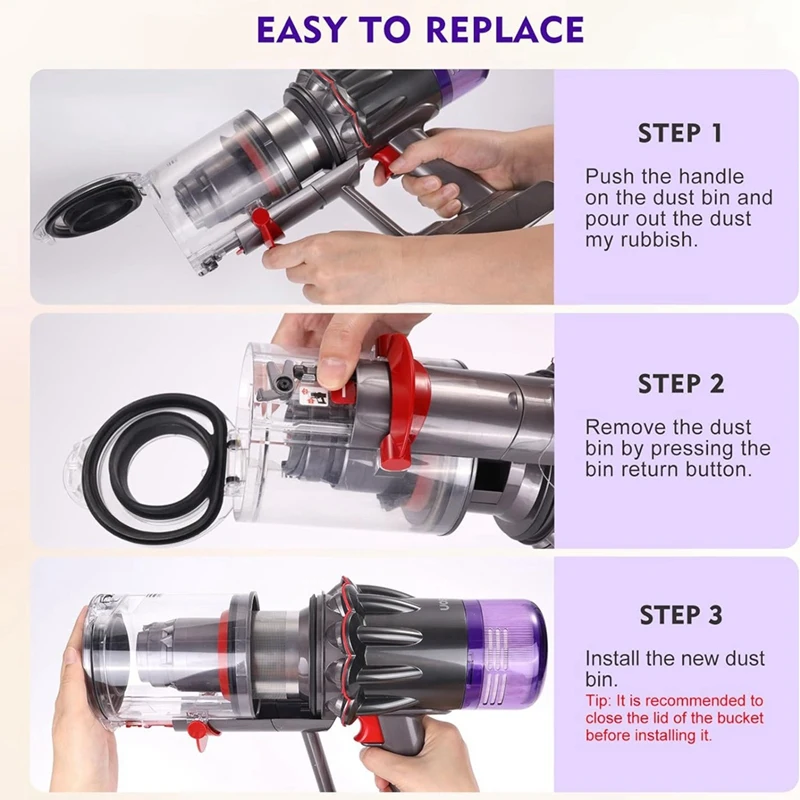 ถังเก็บฝุ่นสําหรับ Dyson V12 SV18 SV20 Detect Slim/V10 Digital Slim เครื่องดูดฝุ่นกระป๋องสิ่งที่แนบมาอะไหล่, หมายเลขชิ้นส่วน 965272 -01