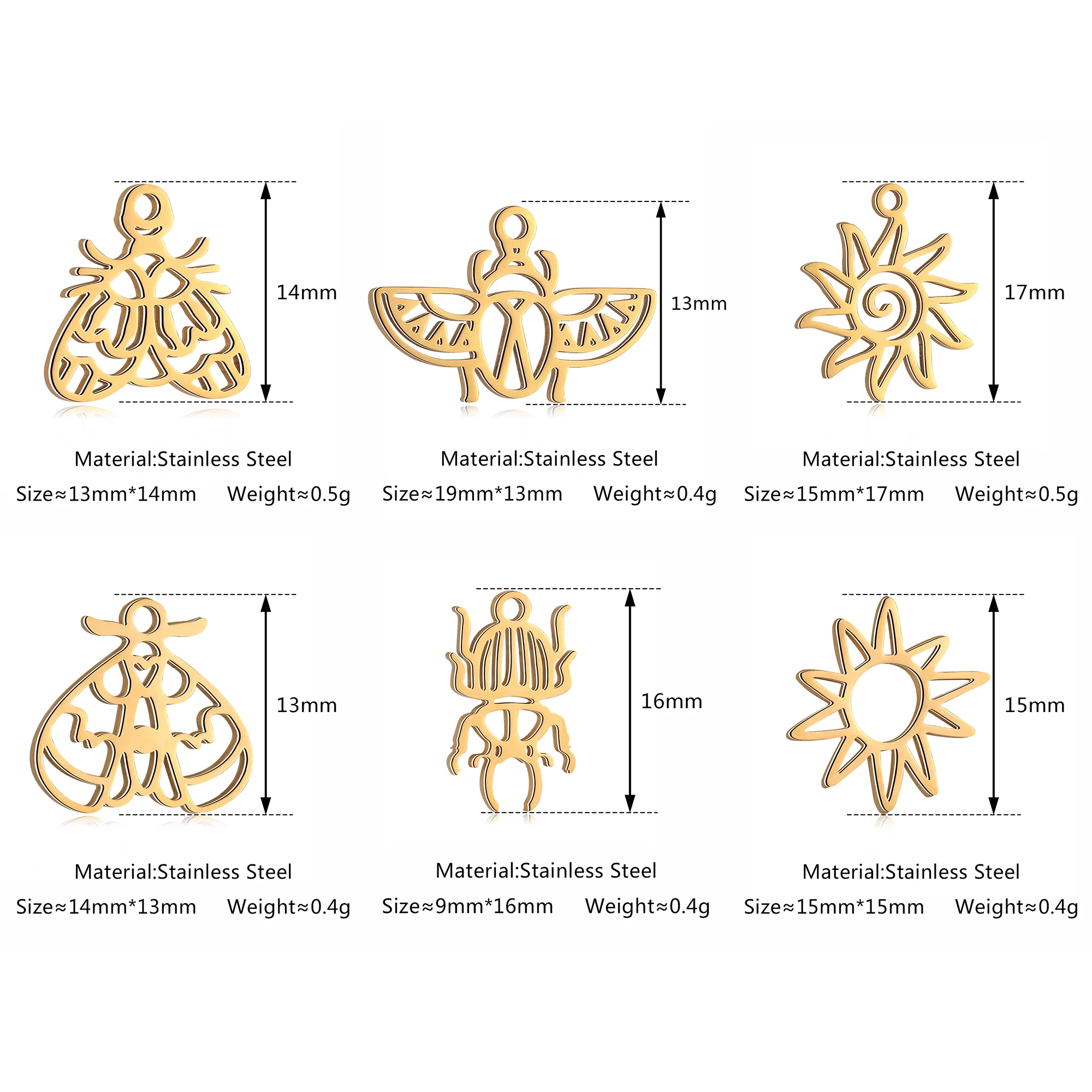 5Pcs Butterfly Moth/Hollow Sun/Egyptian Scarab Beetle Charms Stainless Steel Insect Pendant Diy Necklace Bracelet Jewelry Making