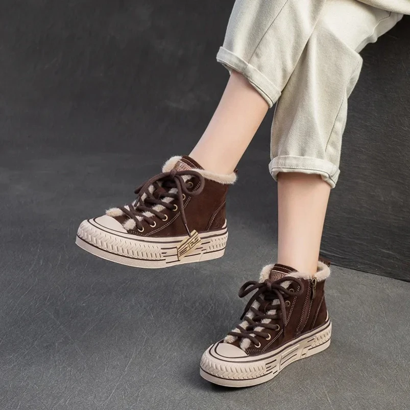 

2025 4 см замшевые женские туфли на танкетке из натуральной кожи на платформе, осенние вулканизированные массивные кроссовки, лоферы, зимняя плюшевая весенняя обувь