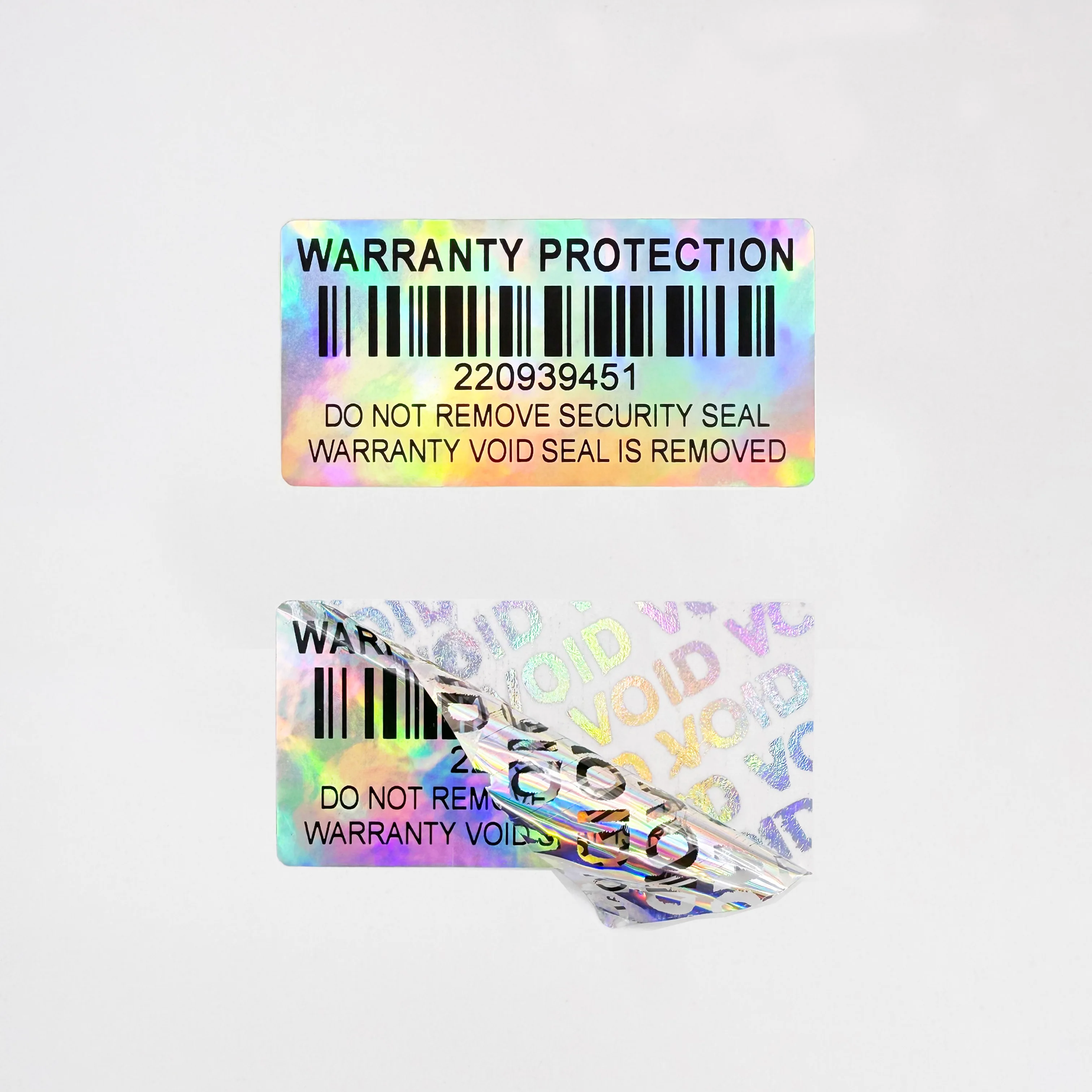 100pcs holographic warranty protection stickers 40X20mm anti-counterfeiting security seal, tamper proof serial number label