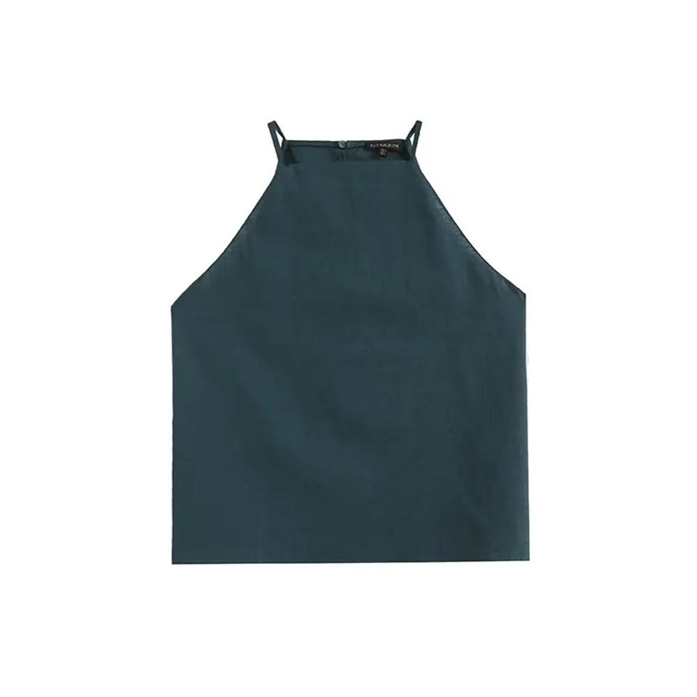 BM&MD&ZA2024 new women's autumn simple leisure quiet luxury style dark green off-shoulder suspenders sleeveless shirt