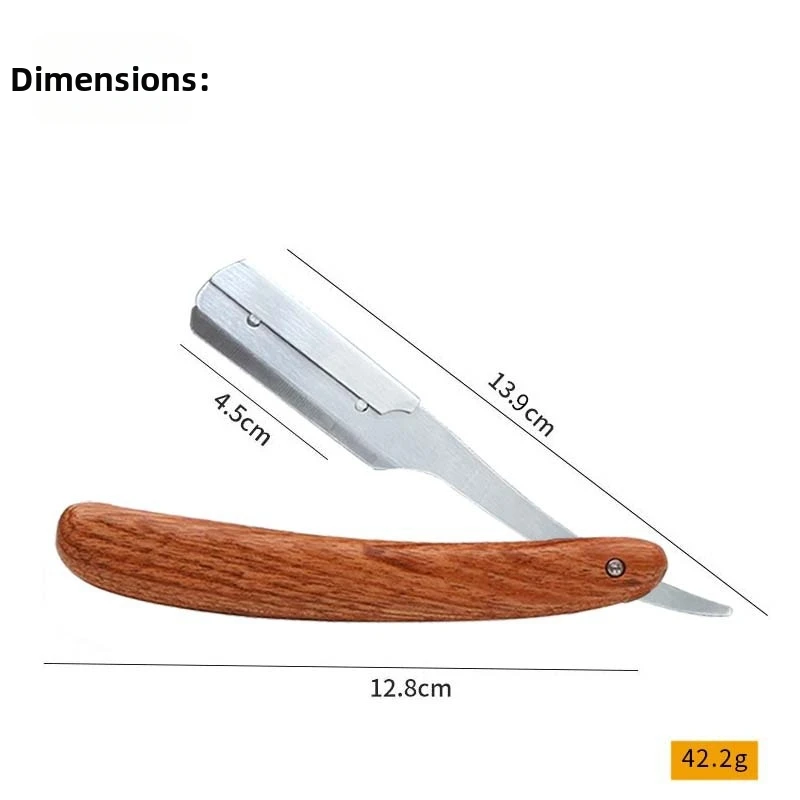 Manuelles klassisches Barbier-Rasiermesser für Männer mit 10 Klingen, Holzgriff, gerader Klinge für eine glatte und präzise Rasur. – Detail 6