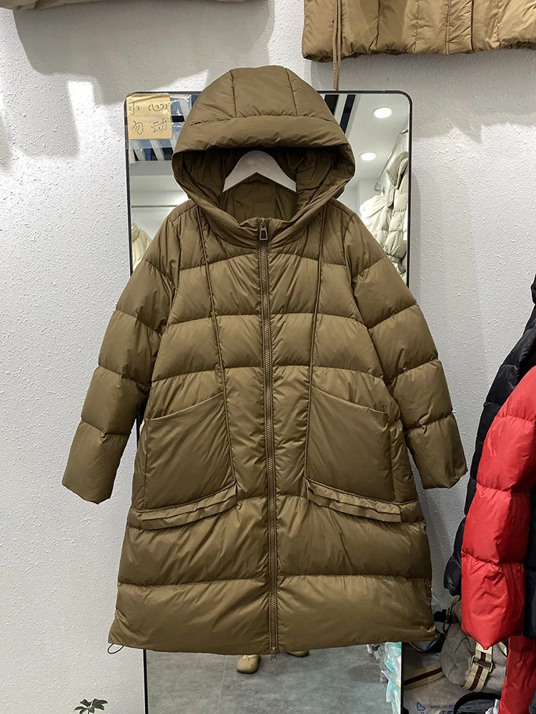 

2023 New Winter Women Oversize 90% White Duck Down Jackets Thick Warm Loose Puffer Coat Female Long Casual Hooded Parka