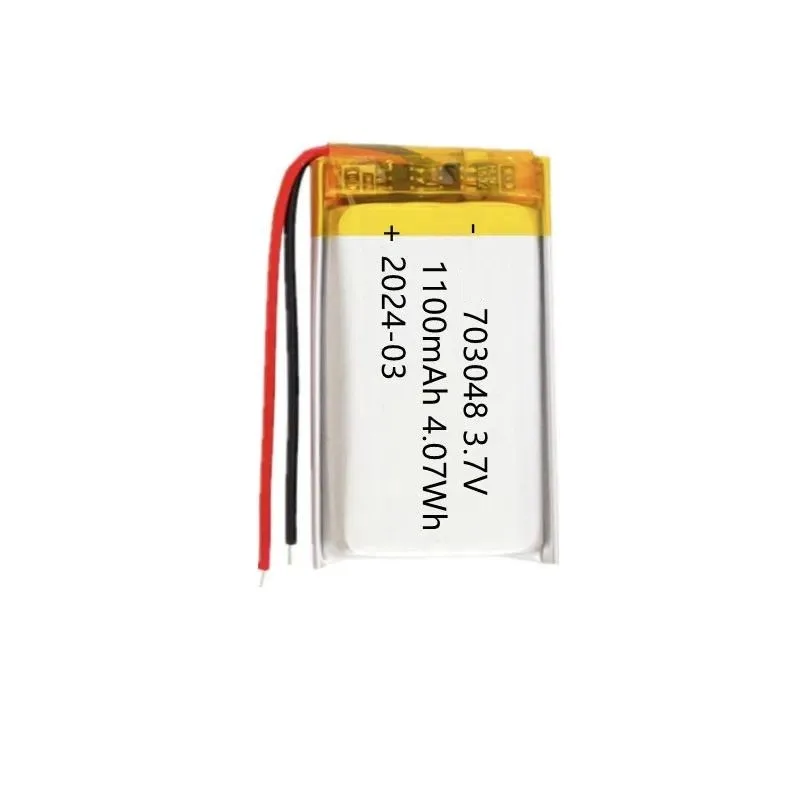 100pcs 703048 Polymer Lithium Battery 1100mAh 3.7V for Cosmetic Mirror Shoulder and Neck Physiotherapy Instrument Eye Protection