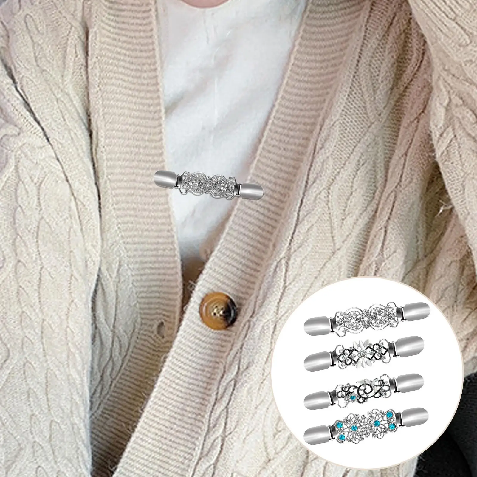 4Pcs/Set Fashion Sweater Clips Alloy Brooch Duck Clip Cardigan Clasp for Dresses Decoration Jewelry Accessory Christmas Gift