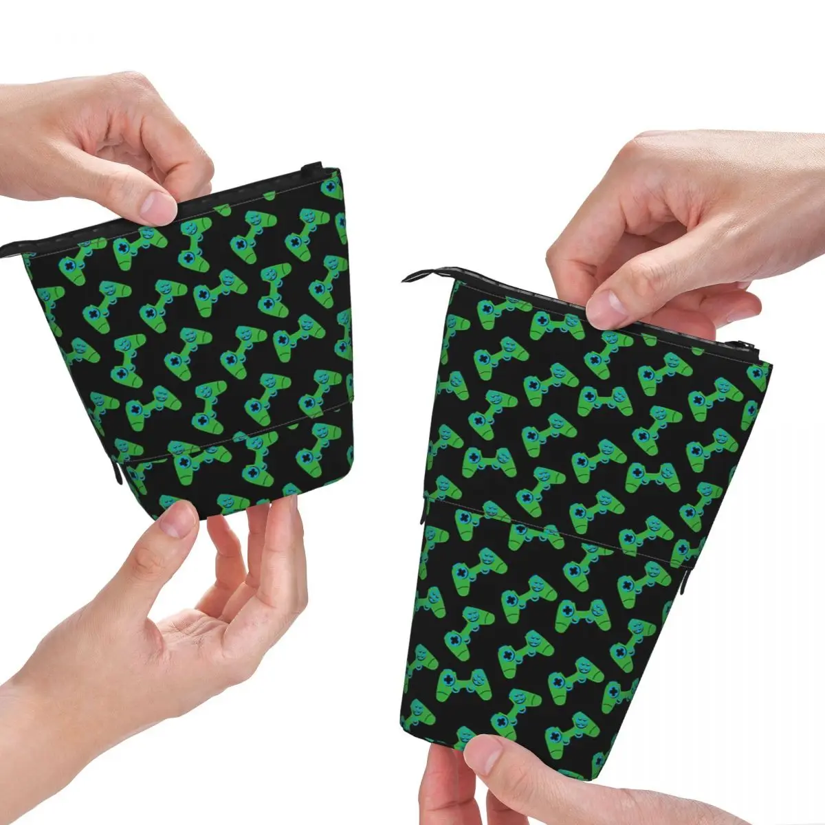 Video Game Pattern Pen Box Student School Zipper Pen Bag Child Stationery Bag Pencase Vertical Retractable Pencil Case