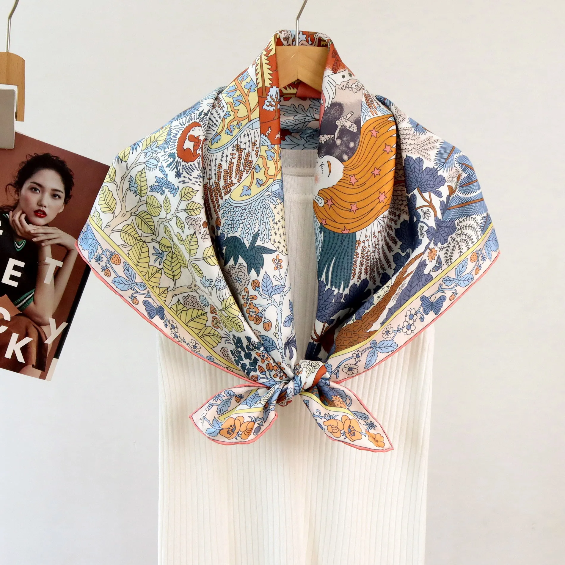 

90 Silk Scarf Women 90CM Square Bandanas Shawls Bag Belt Decoration Head Hair Accessories Valentine's Day Gift