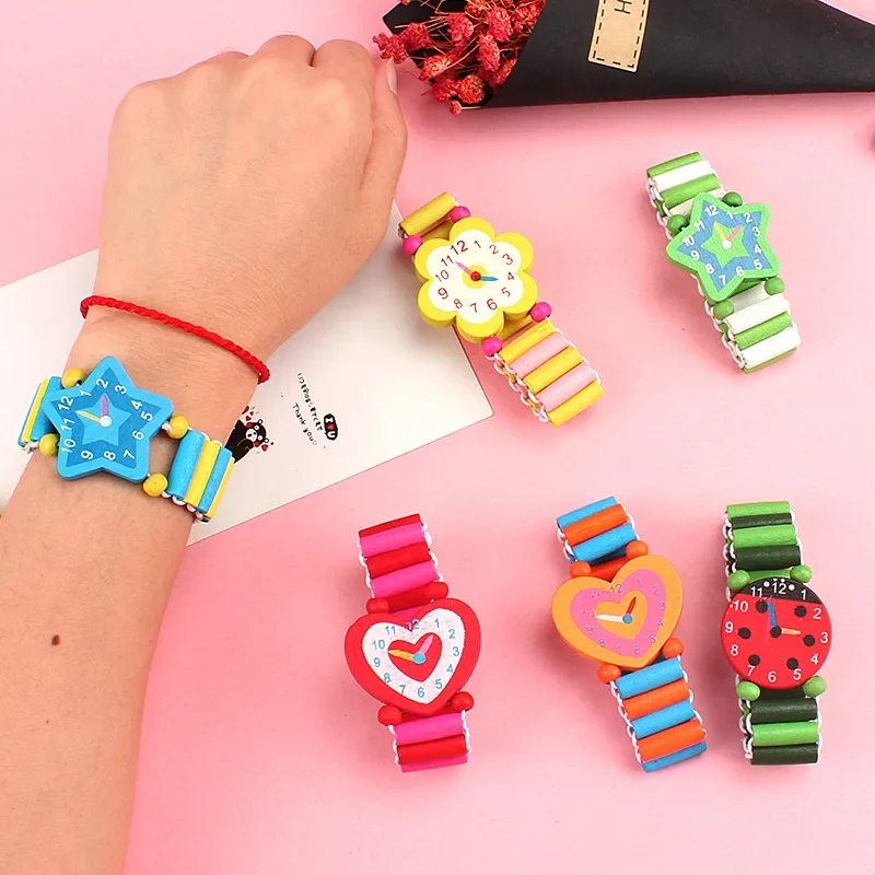 Party Bag Fillers Girls Toy Wooden Watches for Childrens Gift Fake Birthday Watch  Toys Favor New Year Christmas Navidad