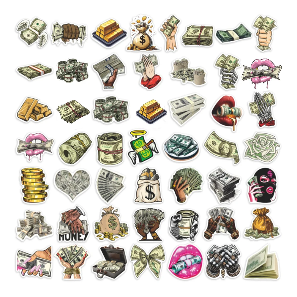 สติกเกอร์ลายการ์ตูนธนบัตรดอลลาร์ 10/30/50 ชิ้น สำหรับตกแต่งสมุดโน้ต โทรศัพท์ แล็ปท็อป สติกเกอร์กราฟฟิตี้ตลกๆ ของเล่น