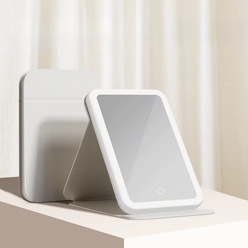 Three color LED rechargeable desktop makeup mirror, foldable lighting mirror, desktop mirror