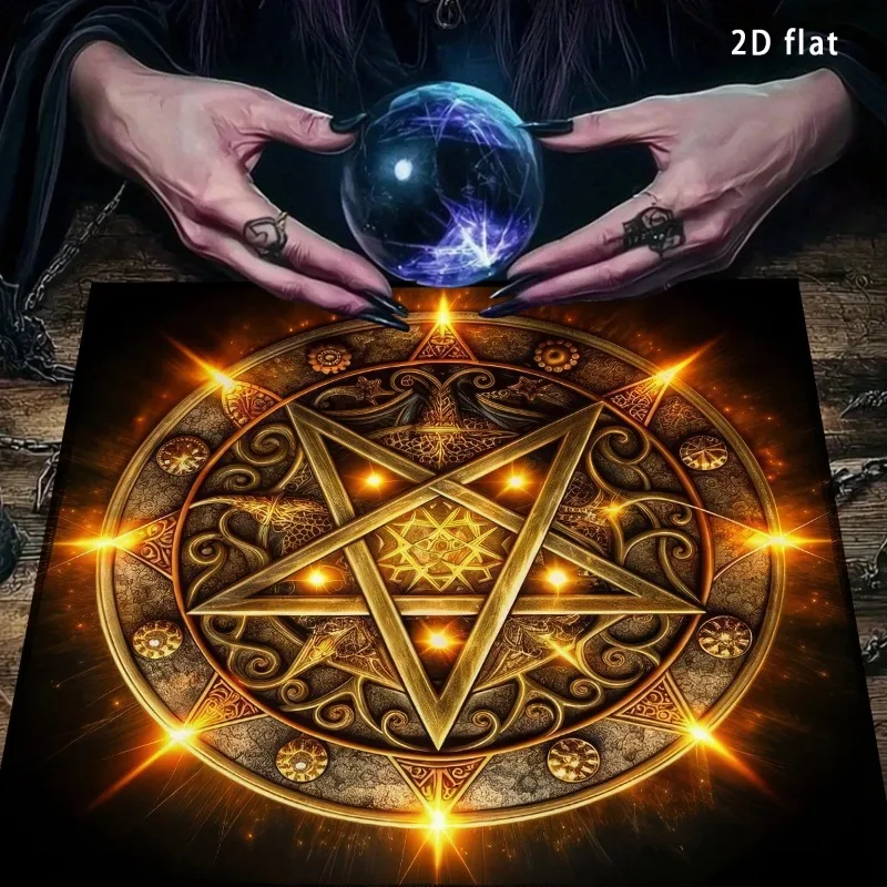 Gothic Pentagram Altar Cloth Tarot Tablecloth Mystical Blue Green Pagan Witchcraft Divination Cloth Tarot Mat