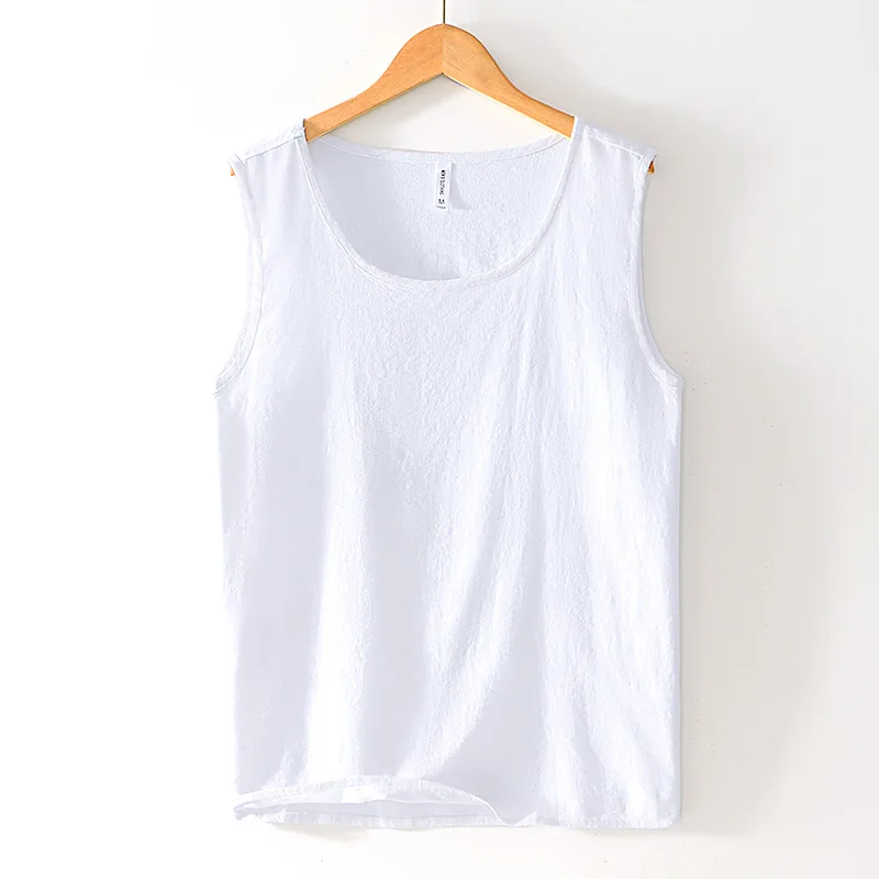 Men's Basic Style Linen Cotton Blend Sleeveless Vest Breathable Casual Simple Shoulder Pad Base Shirt Versatile  Color