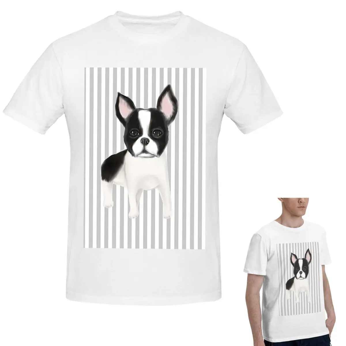 

100% Cotton Boston Terrier T-Shirt Men's Classic Oversized T Shirt Men Round Neck Summer Shirts Tops S-6XL