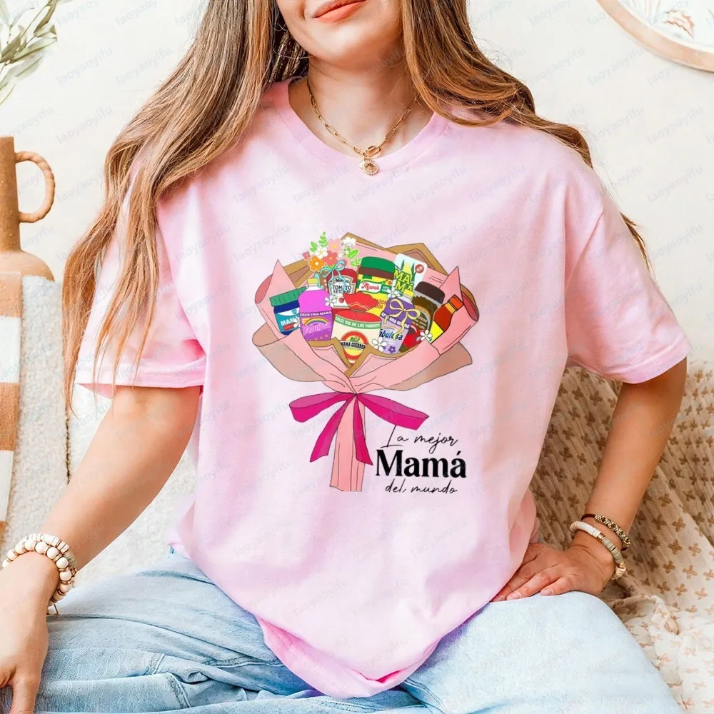 Heartfelt Latina Mom Cotton Tee Funny Mexican Snack Bouquet Graphic Tshirt for Women Vintage Trend Casual Mother's Day Gift Tops