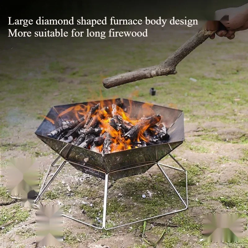 Travel small firewood stove burning platform outdoor camping picnic hexagonal folding burning stove charcoal stove barbecue