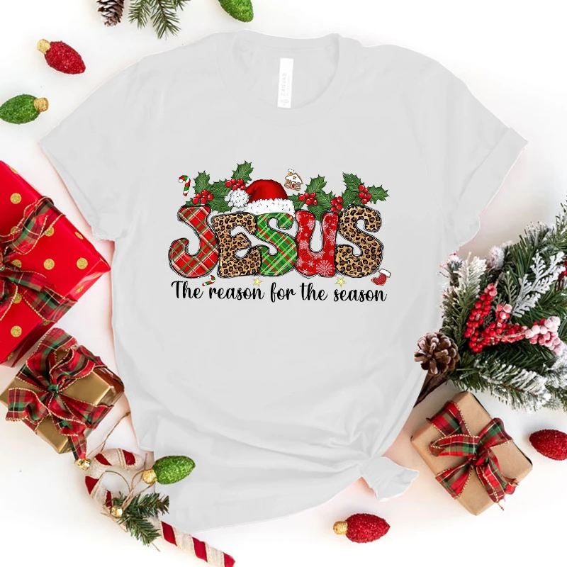 New Christmas Jesus The Reason For The Season Letter Print Clothes Men Women Summer Short Sleeve Fashion Summer Casual T-Shirt