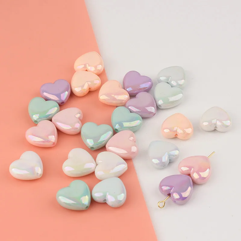 10pcs Acrylic Pearlescent Heart Heart Beads Diy Accessories Mobile Phone Chain Necklace Hand-beaded Material