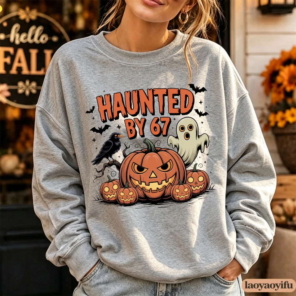Women Sweatshirt Why Was 6 Afraid of 7 Funny Graphic Print Halloween Spooky Pullover Tops Cute Fall Clothes Teacher Outfit