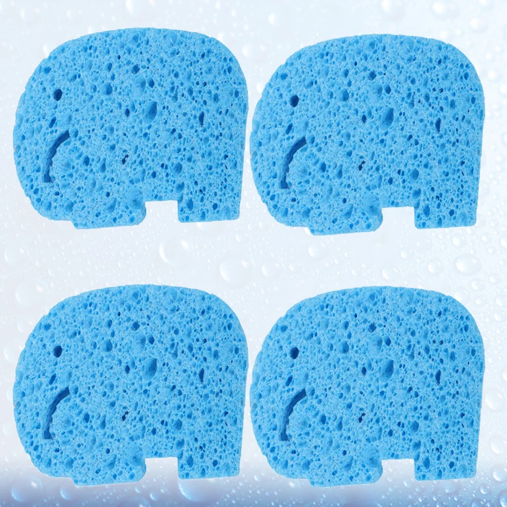 4pcs Baby Bath Sponge Natural Wood Pulp Fiber Soft Absorbent For Infant Toddler Cartoon Elephant Design Shower Rubbing Towel