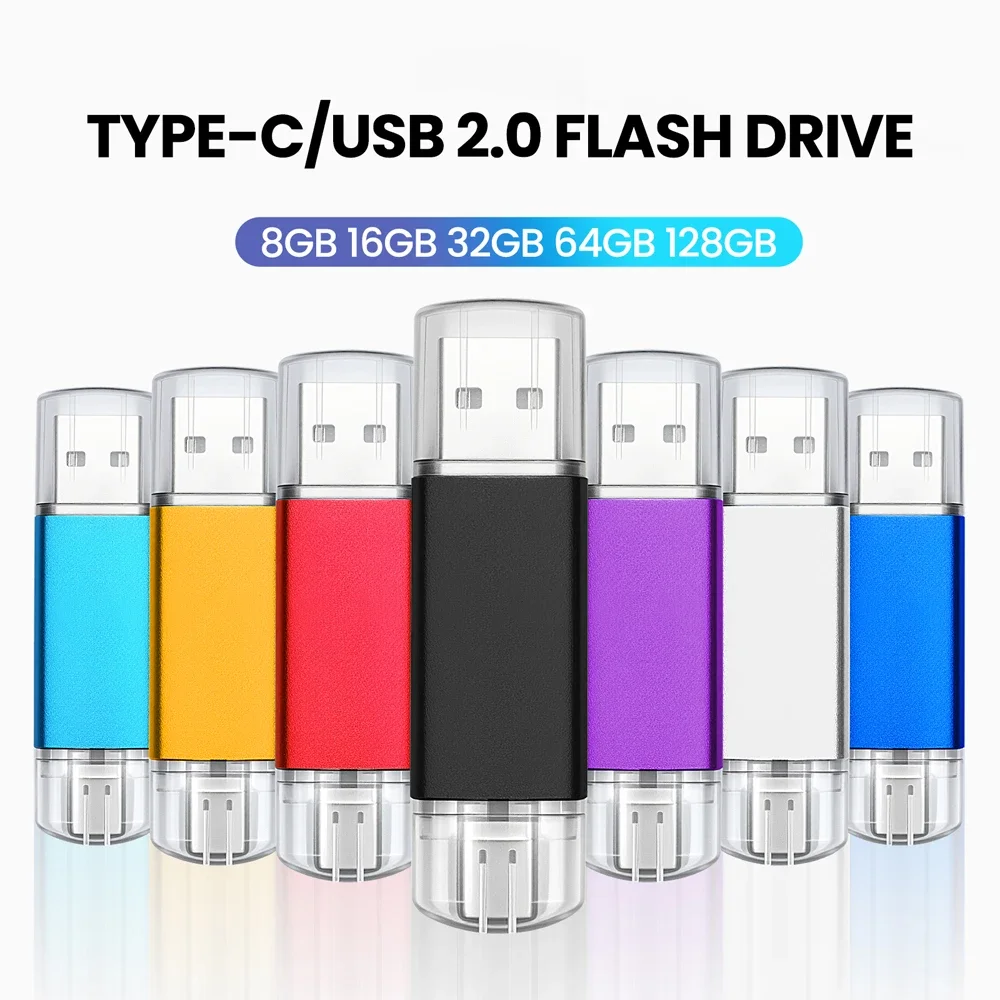 محرك أقراص فلاش USB من النوع C OTG 128GB 64GB 32GB 16GB 8GB 4GB USB Memory Stick 2.0 Pendrive عالي السرعة لجهاز Type-C