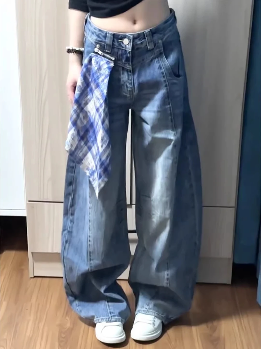 

Detachable High Waist Wide Leg Jeans Men Women Premium Feel Straight Knife Waed Denim Trousers Student Neutral Youth