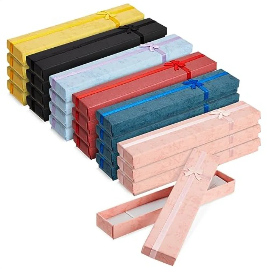 

24 Pack Empty Jewelry Gift Boxes for Necklaces Bracelets Pr On Nail Packaging with Lids and Decorative Ribbon Knot 6 Colors 7.9