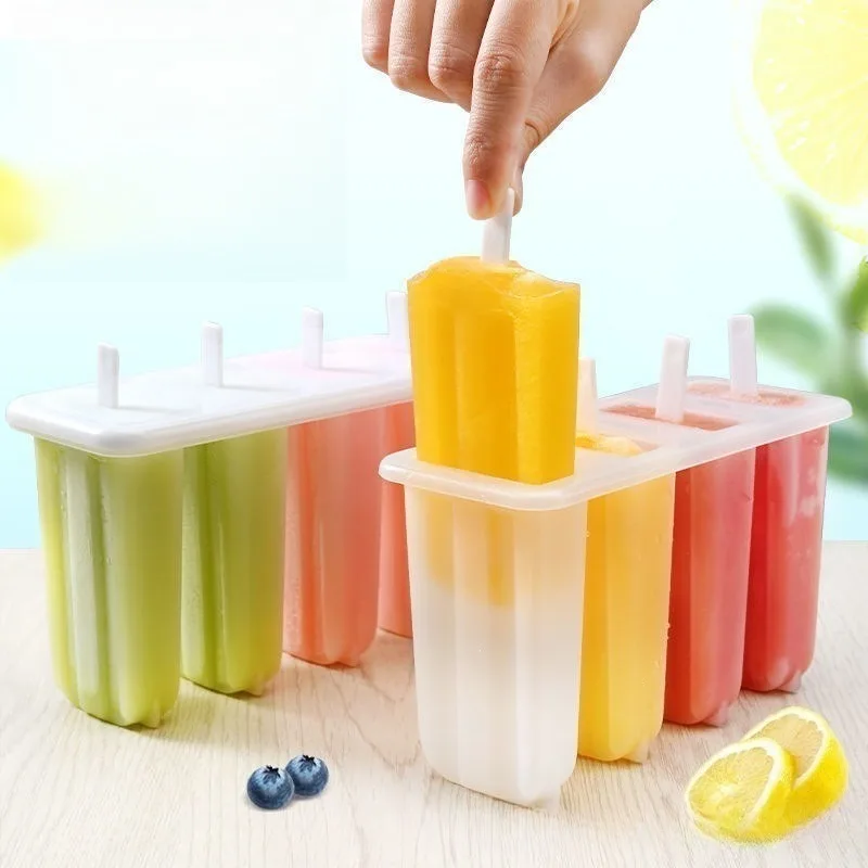 4 Cavity Old Popsicle Mold with Lid Household Kids Cute Ice Cream Mold Diy Homemade Ice Lolly Making Tool Mold Popsicle Mold