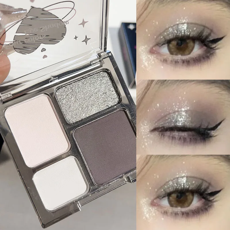 Smokey Glitter Eyeshadow Palette 4 Colors Long Lasting Pearlescent Shimmer Eye Makeup Pigment Diamond Eyeshadow Korean Cosmetics