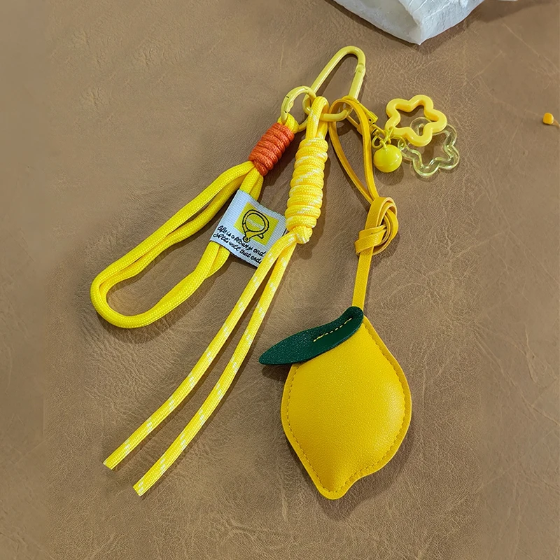 Creative Leather Lemon Keychain Ins Style Woven Bag Pendant High-End Sensation Fruit Keyring Accessory Keychain Accessory