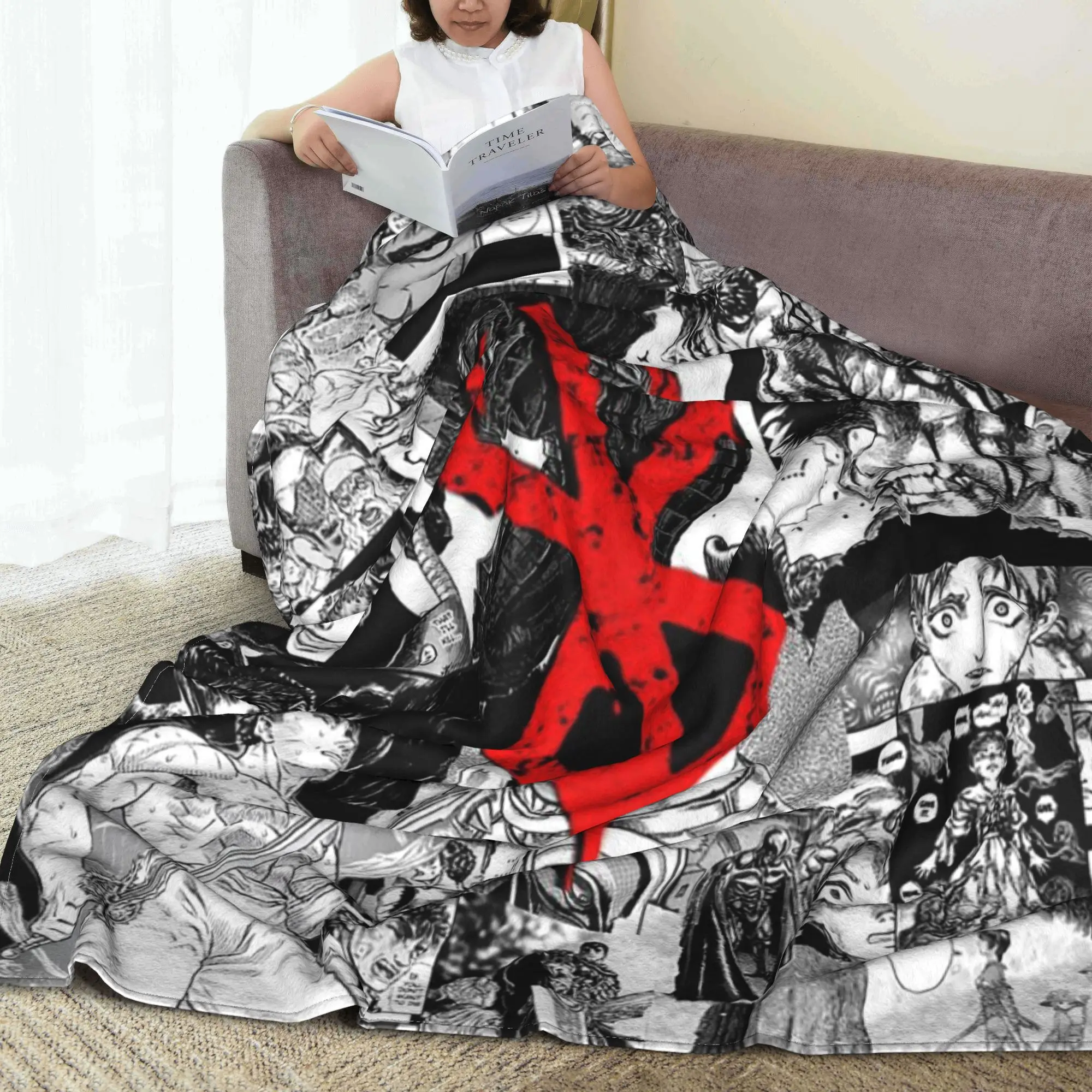 Mantas de Manga de espadachín Berserk de Anime japonés, manta de Franela transpirable para sofá, ropa de cama, colcha de viaje