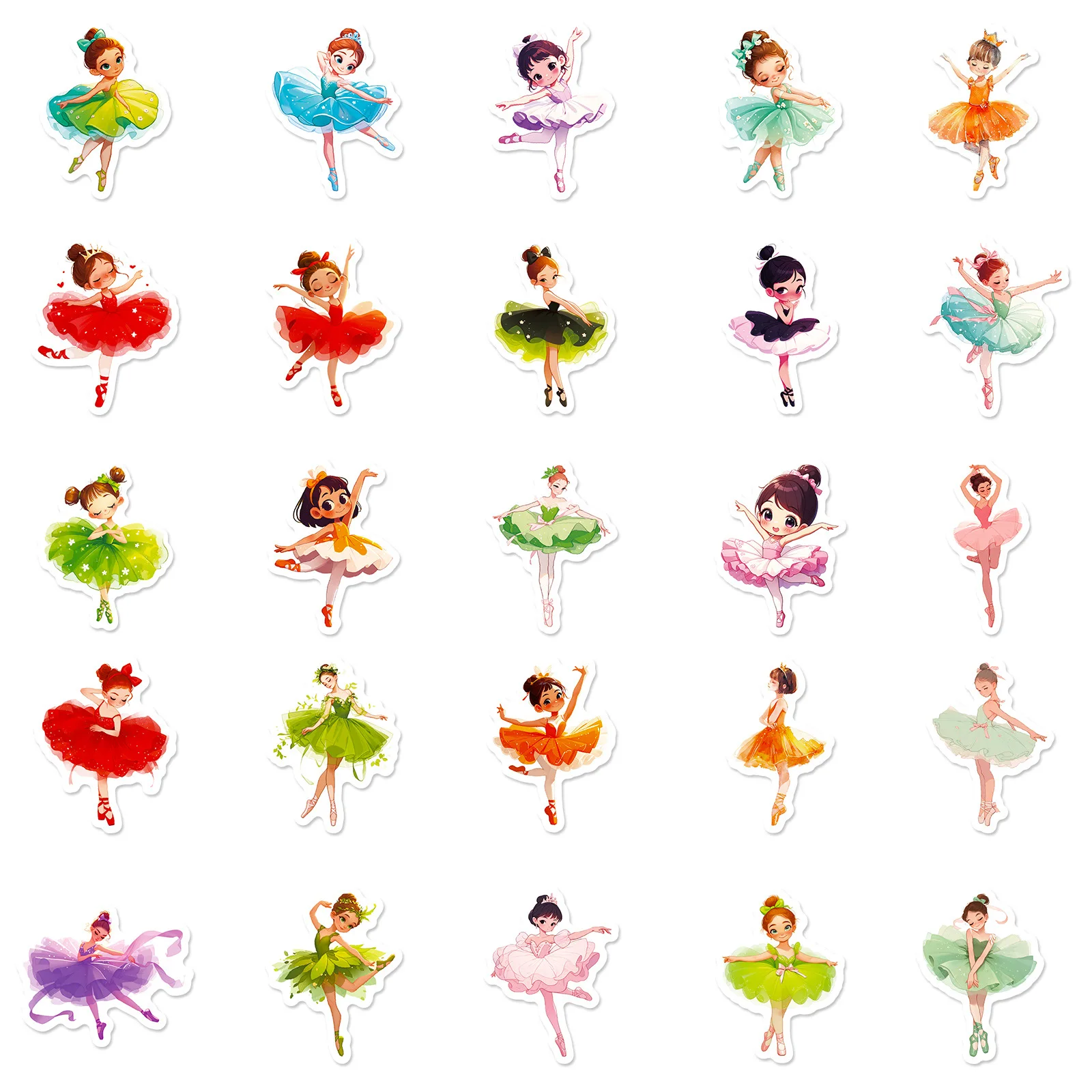 10/30/50PCS Ballet Girl Stickers Cute Girl Sticker Cartoon Dance Graffiti Decal DIY Waterproof Decoration Laptop Diary Scrapbook