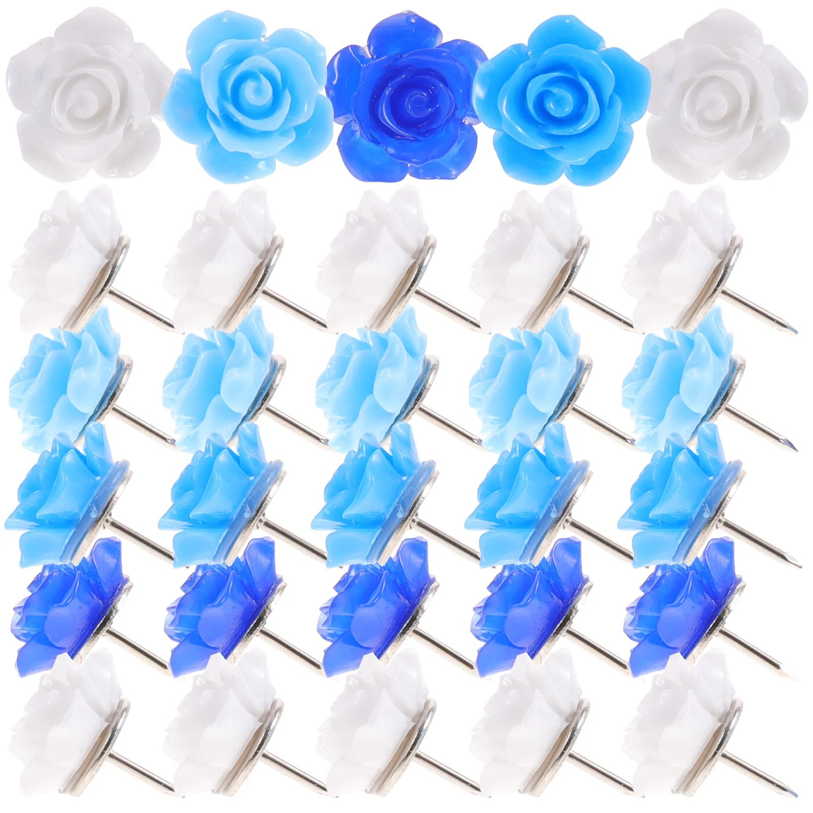

30pcs Colored Pushpins Blue Gradient Flower Shape Thumbtacks Office Supplies Nickel Plated Steel WireReusable Map Accessories