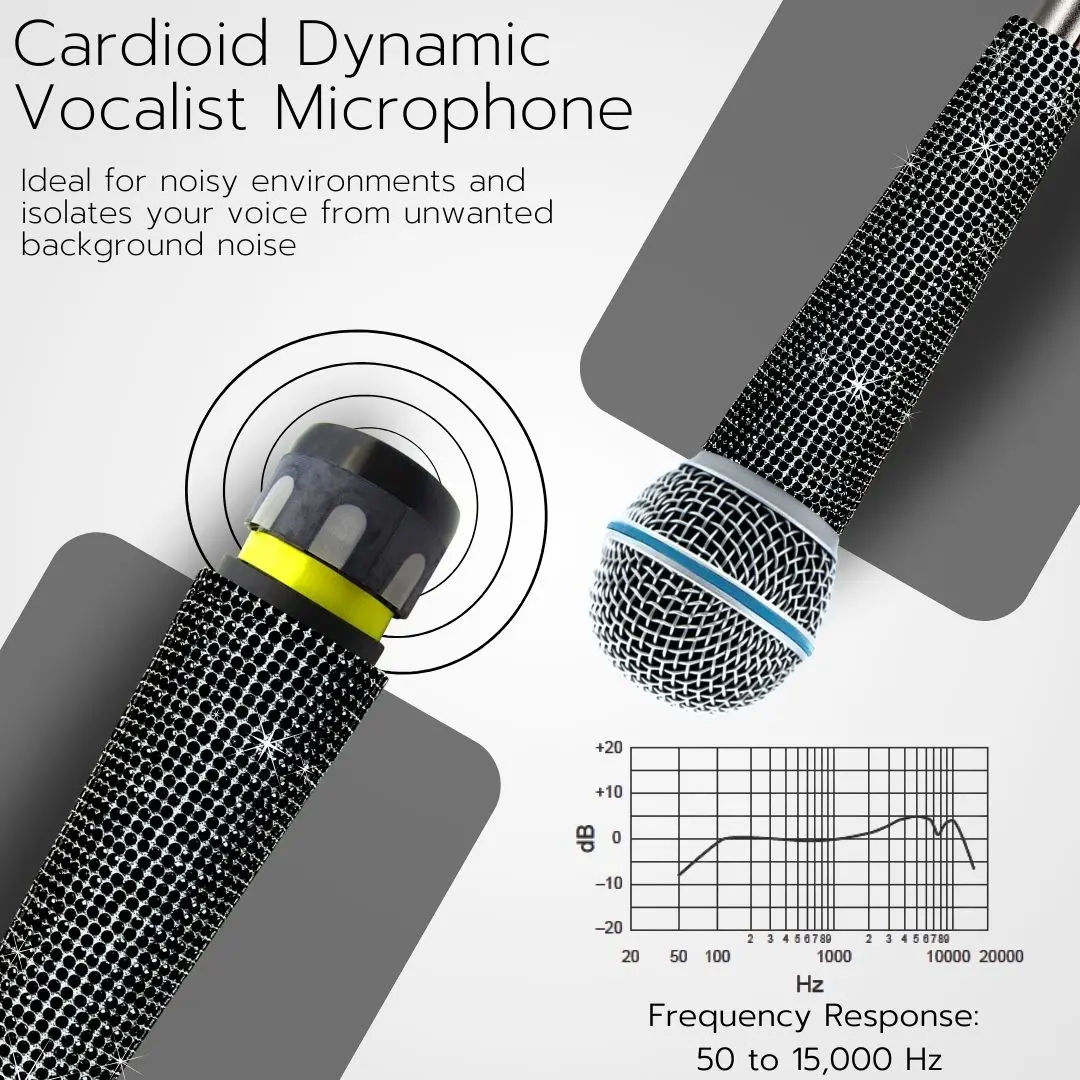 Versatile Vocal Dynamic Microphone with 12ft XLR Cable, Cardioid Pattern, Luxury Bling Handle Sleeve for Studio and Home Karaoke