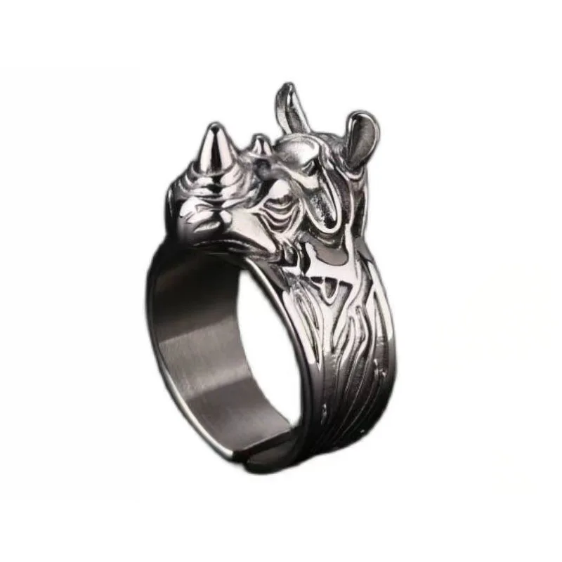 Hip hop Men\'s Rhino Head ring Fashion Punk animal-shaped ring back-to-school season gift Everyday street commuter party