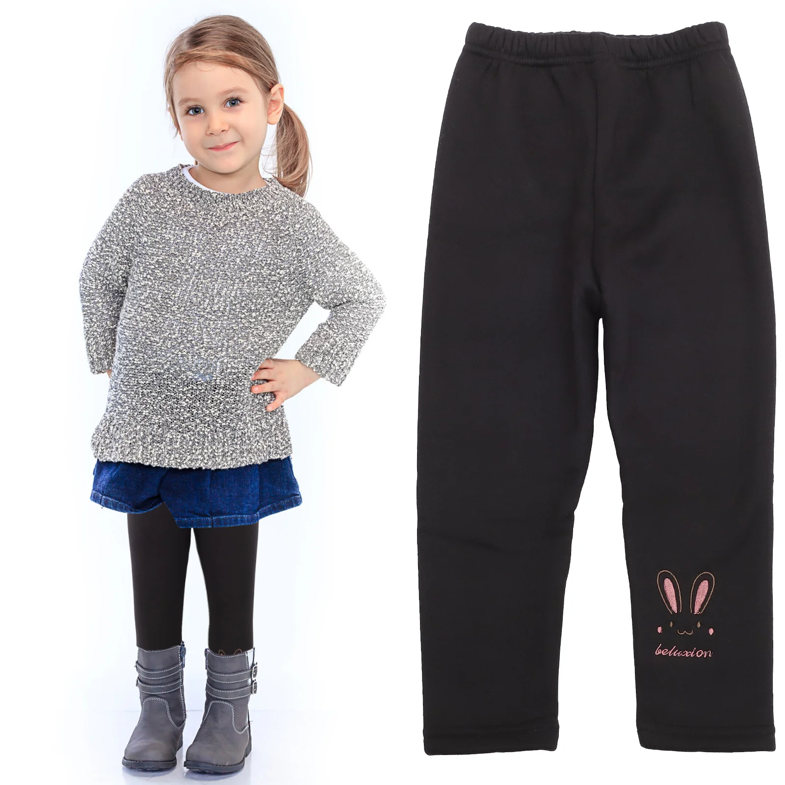 

Soft Comfortable Warm Lined Leggings for Girls Thick Fleece Winter Tights Kids Cotton Polyester Stretchy Daily Wear