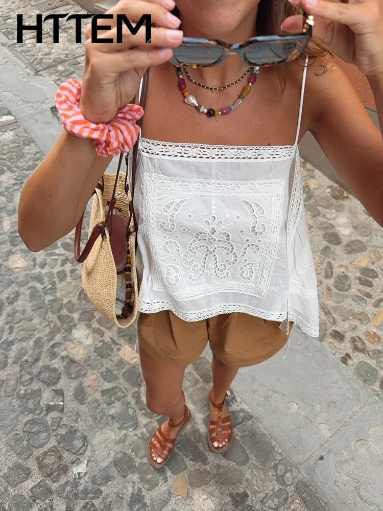 Sexy Embroidery Women's Summer Top Fashion Sling Slash Neck Backless Female Tanks Tops 2026 Vacation All-match Lady Vest New