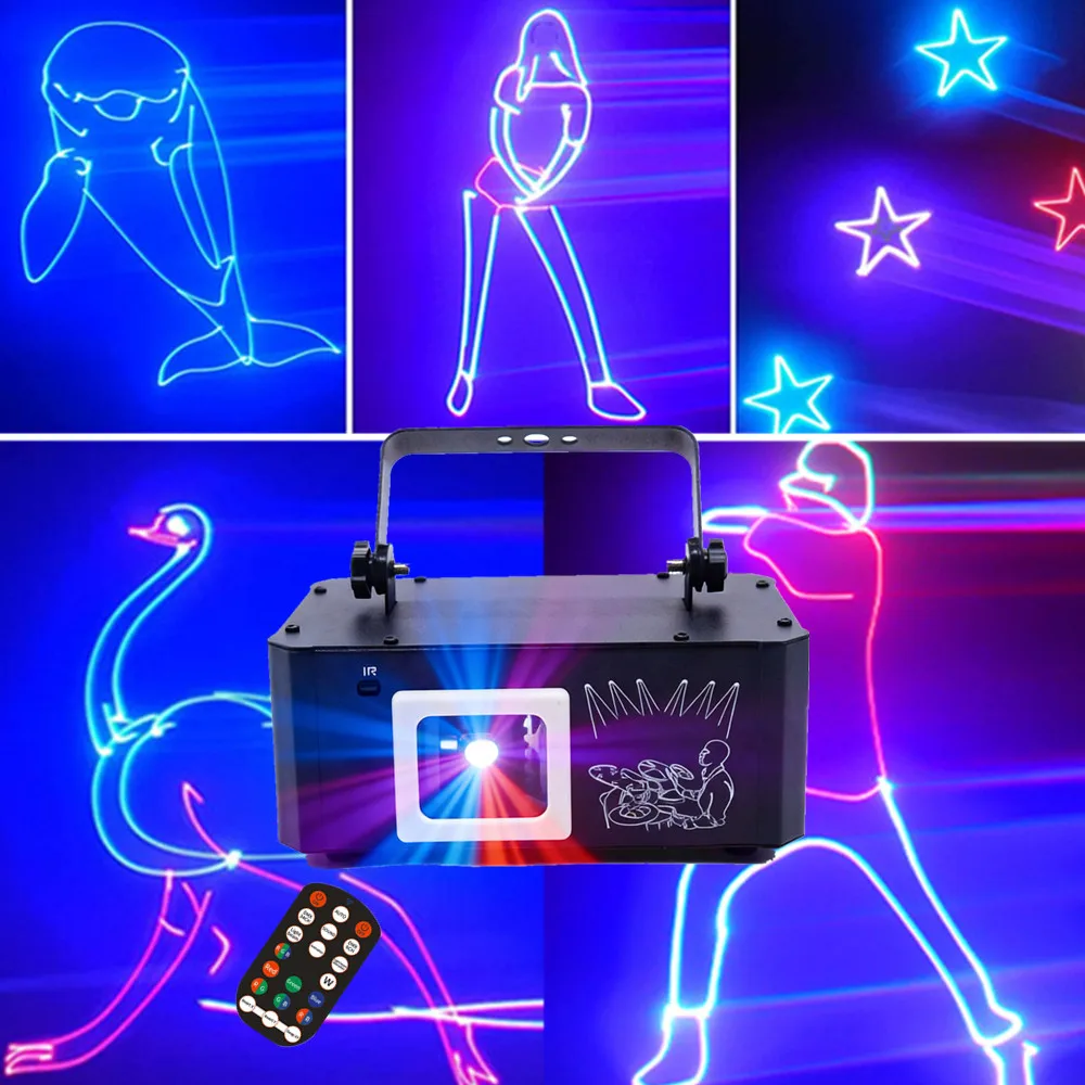 DJ Disco Party Lights DMX512 Sound Activation and Remote Control Stage Lights 3D Animated RGB Beam Pattern Projector