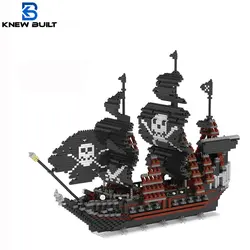 KNEW BUILT Black Pirate Ship Plastic 3D Model Building Blocks for Adults Boys Micro Mini Bricks Toys Kits Assemble Sailboat Sale