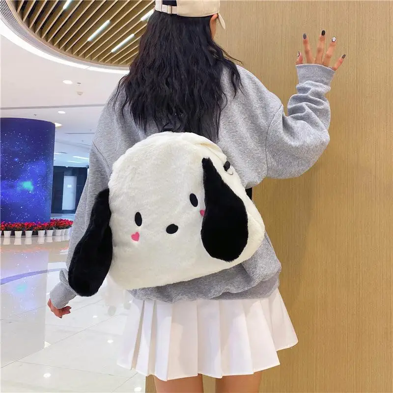 Kawaii Sanrio Bag Pochacco Plush Handbag Cute Backpack Cartoon Tote Bag Shopping Storage Bag Large Capacity Travel Bag Girl Gift