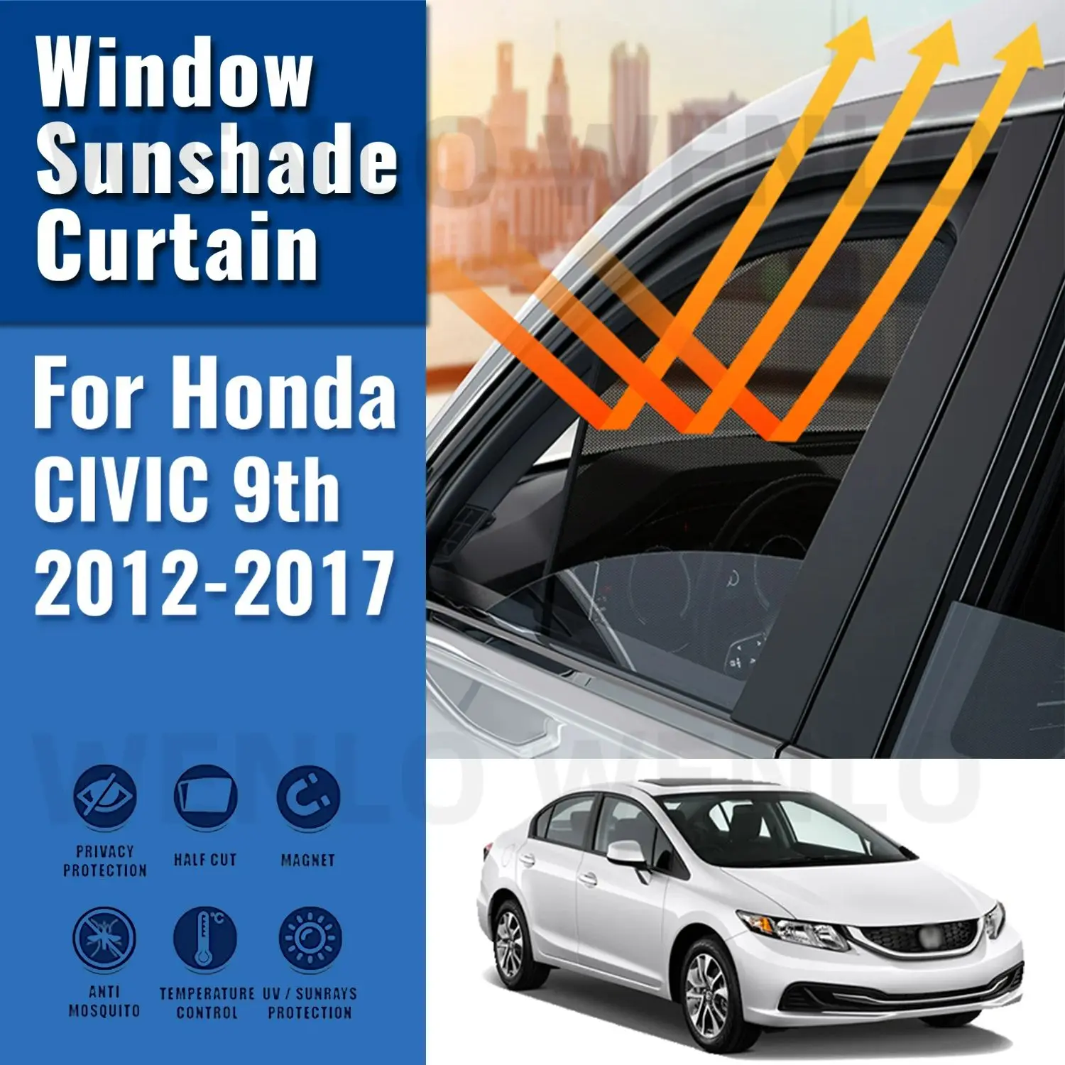 

For Honda CIVIC 9th 2012-2015 Magnetic Car Sunshades Front Rear Windshield Blind Curtain Baby Side Window Sun Shade Visor